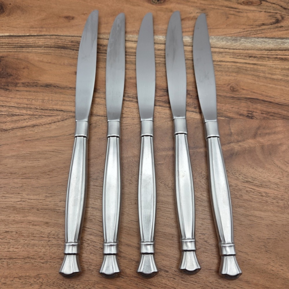 Set Of 5 Vintage Oneida Cube ACT II Dinner Knives Satin Stainless Steel 9.25"